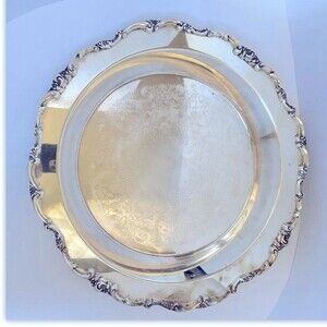 Lunt Round Silver Plate Tray Modern Victorian Floral Buffet Dish